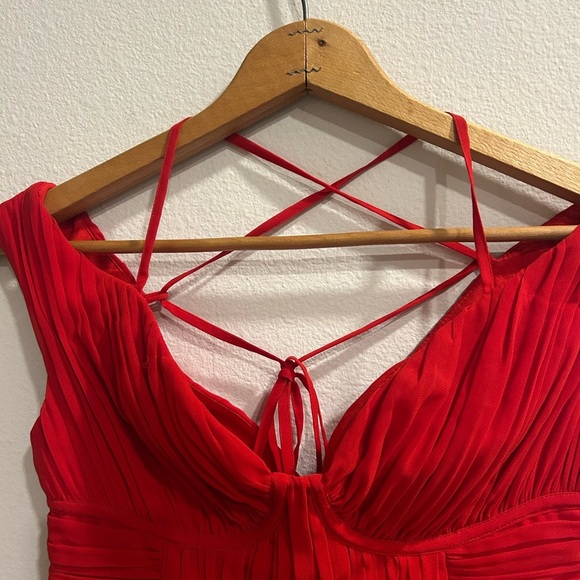 Self-Portrait Dark Red Pleated Lace Trim Mini Dress – US 2 - Picture 11 of 16